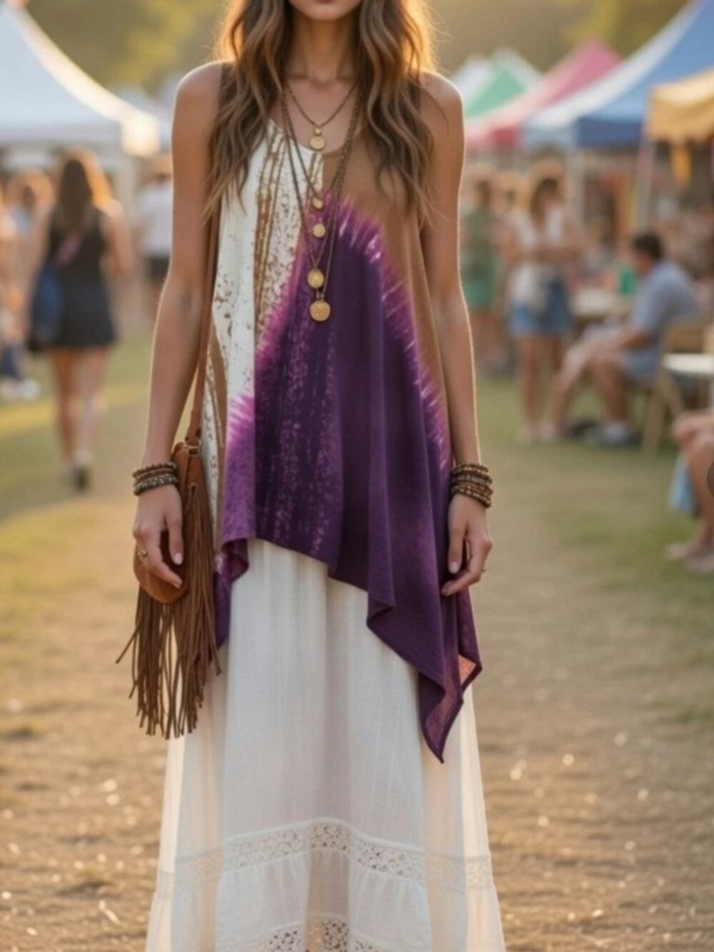 Garnet Hill Silk Shirt M Handkerchief Tie Dye Tank Boho Festival Lagenlook Brown
